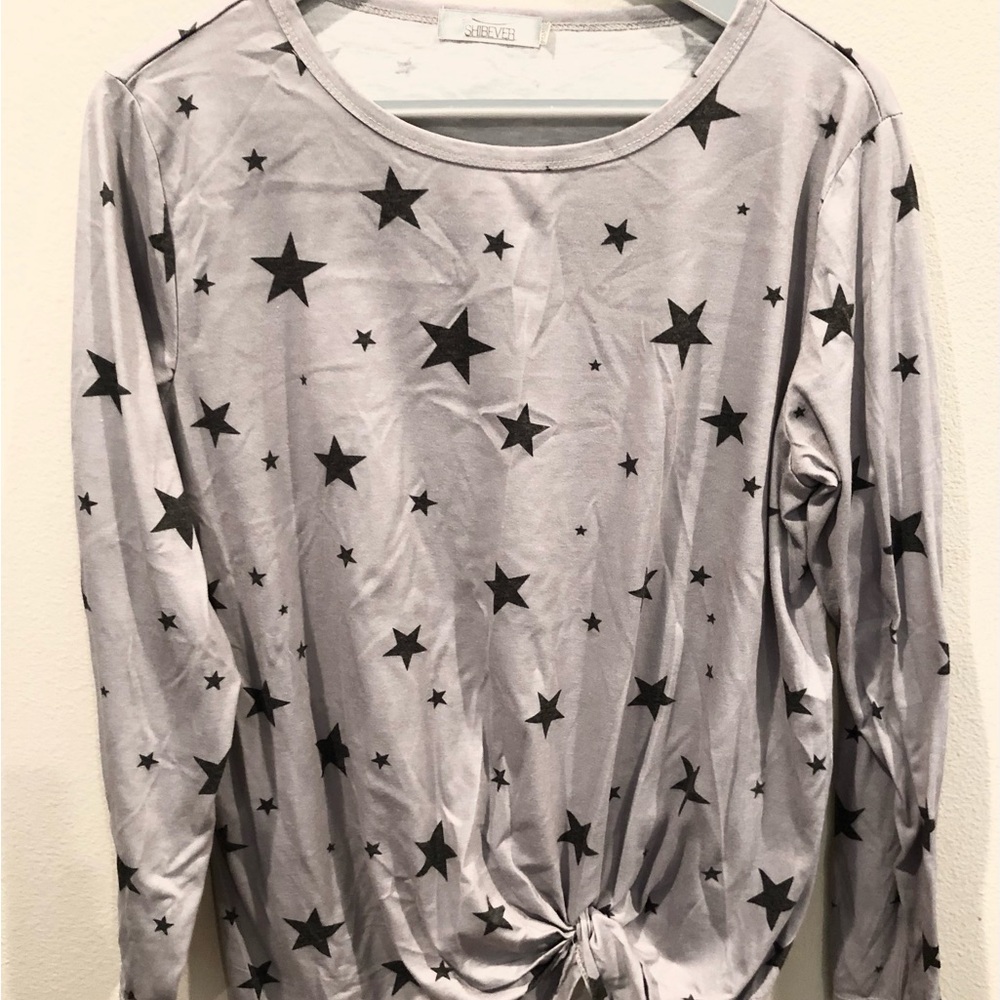 SHIBEVER Gray Star Pattern Long Sleeve Top